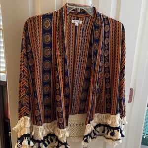 STYLE Women’s Boho Style Open Front Jacket Tassels Size M 100% Polyester